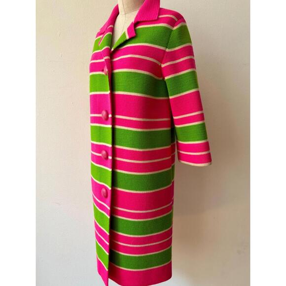 Vintage 1960s Neon Striped Wool Italian Knit Sweater Coat - Picture 5 of 8